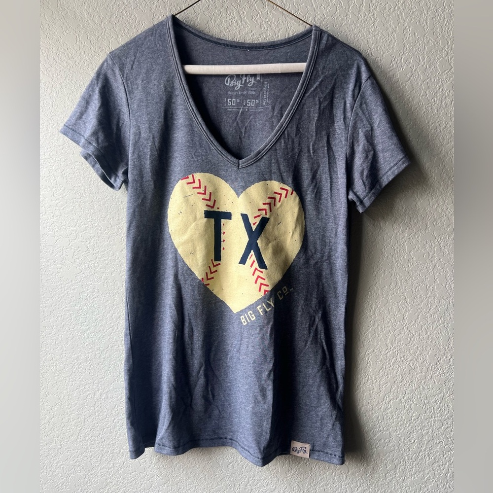 Texas Baseball Women’s Big Fly Co T-Shirt Size Large Blue
